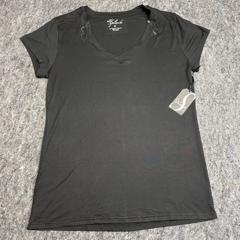 Splash Black V-Neck Short Sleeve T-Shirt Plus Size 2X X2543-72X NEW